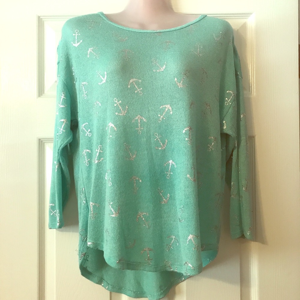 Tiffany blue with silver anchors blouse szM